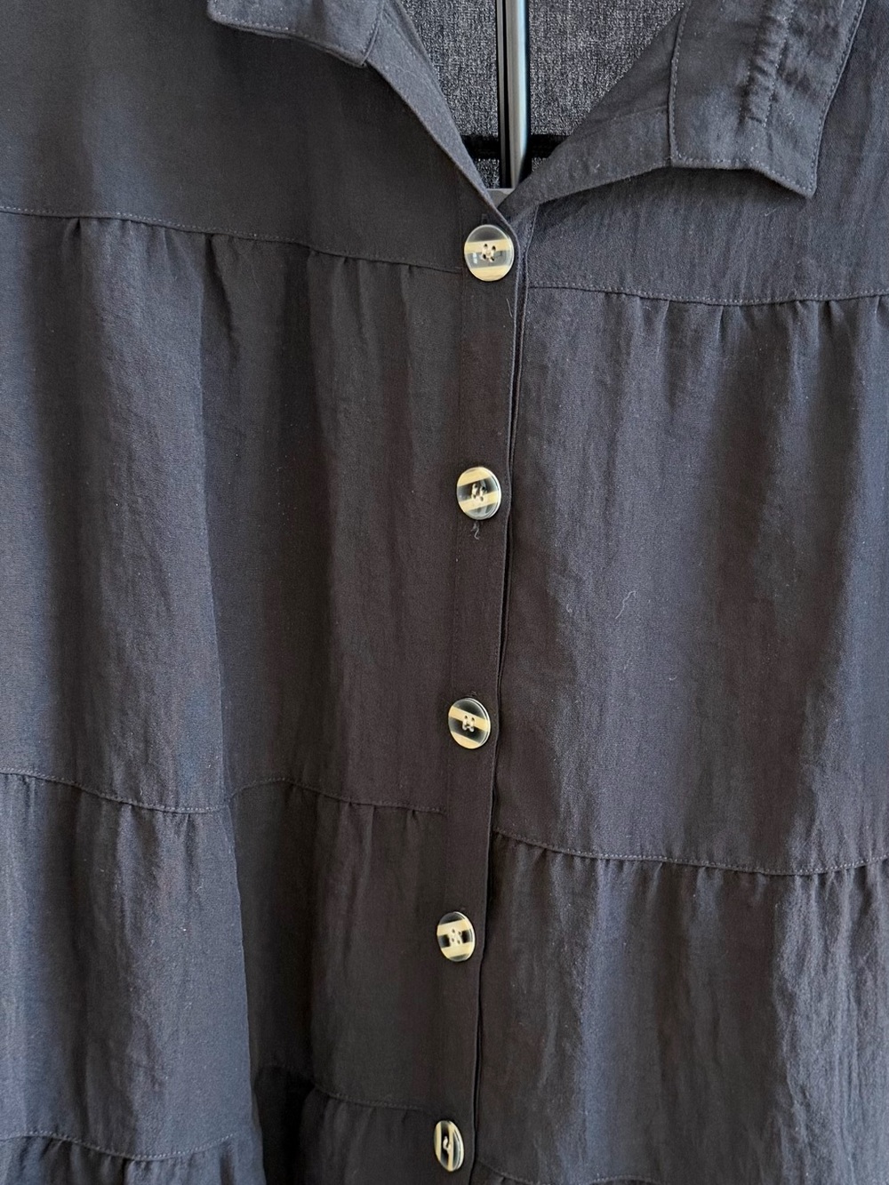 John Mark Black Tiered Button-Front Women's Top - Picture 7 of 7